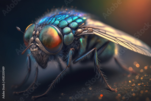 Incredible hyper-realistic illustration of a fly-like insect, extreme close-up AI generated