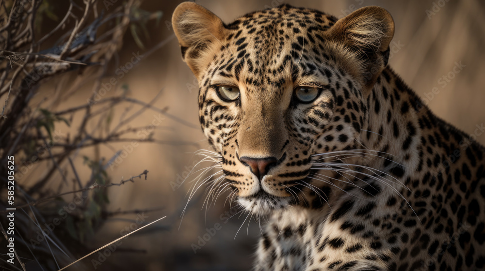 Naklejka premium portrait of a leopard in africa. Generative AI