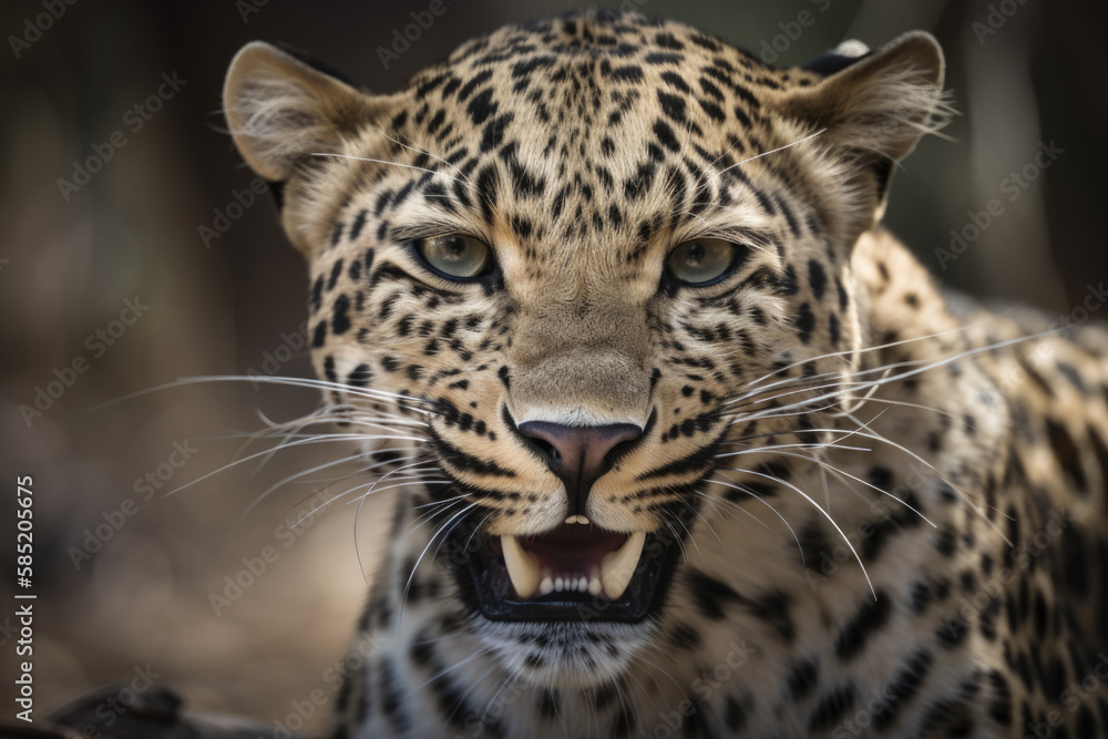 Naklejka premium portrait of a leopard in africa showing teeth. Generative AI