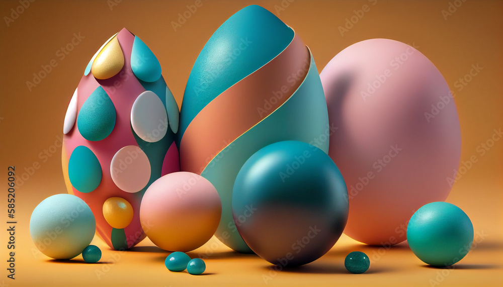 Easter eggs in a dynamic 3D abstract background: pastel colors, liquify effect, soft lighting, reflective surfaces, subtle textures, 8K detail. Easter eggs in a dynamic 3D abstract background: pastel colors, liquify effect, soft lighting, reflective surfaces, subtle textures, 8K detail.