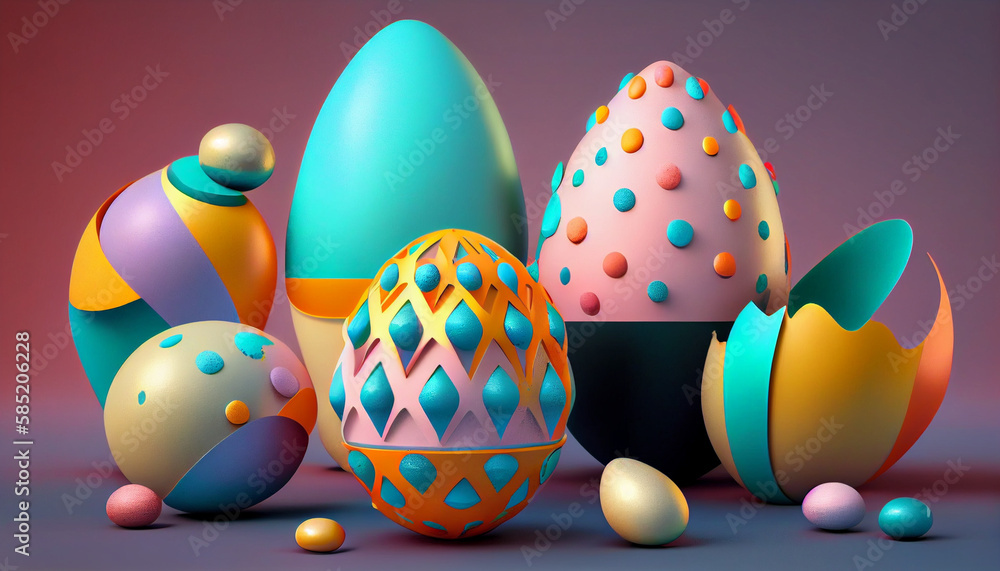 Easter eggs in a dynamic 3D abstract background: pastel colors, liquify effect, soft lighting, reflective surfaces, subtle textures, 8K detail. Easter eggs in a dynamic 3D abstract background: pastel colors, liquify effect, soft lighting, reflective surfaces, subtle textures, 8K detail.