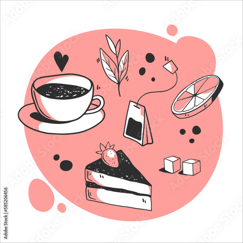Hand drawn tea elements, vector illustration, doodle clipart
