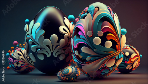 Easter eggs in a dynamic 3D abstract background: pastel colors, liquify effect, soft lighting, reflective surfaces, subtle textures, 8K detail.
