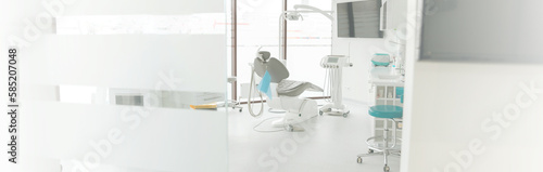Banner size shot of an empty white clean dentistry office with copy space.