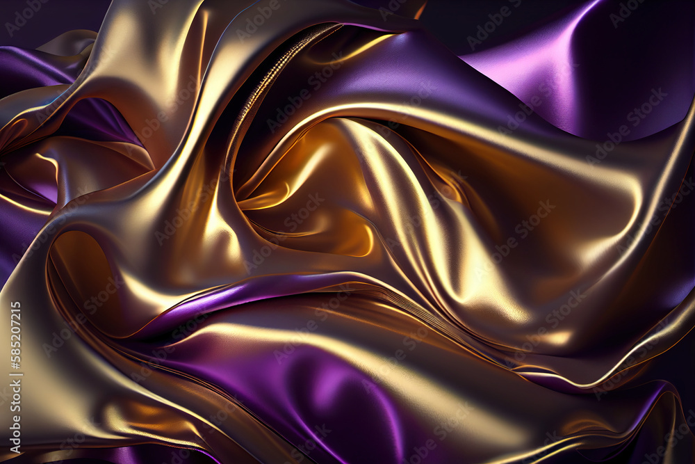 Fototapeta premium Abstract purple gold background of shining fabric. Generative AI