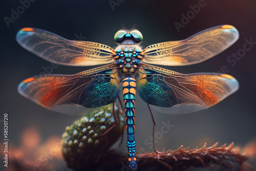 Hyperrealistic Illustration of a Dragonfly-Inspired Insect, Magnified Close-up AI generated