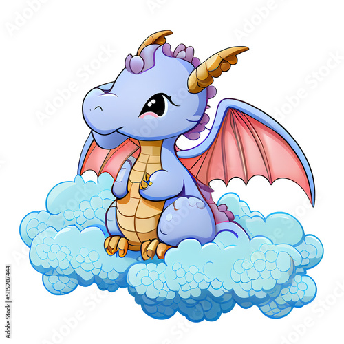 Cute Cartoon Dragon on Cloud