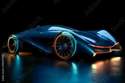 Retro future car concept, dark colors, car show style, Generative AI