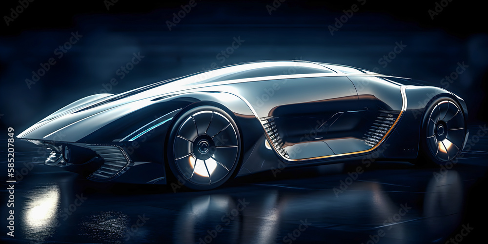 Retro future car concept, dark colors, car show style, Generative AI