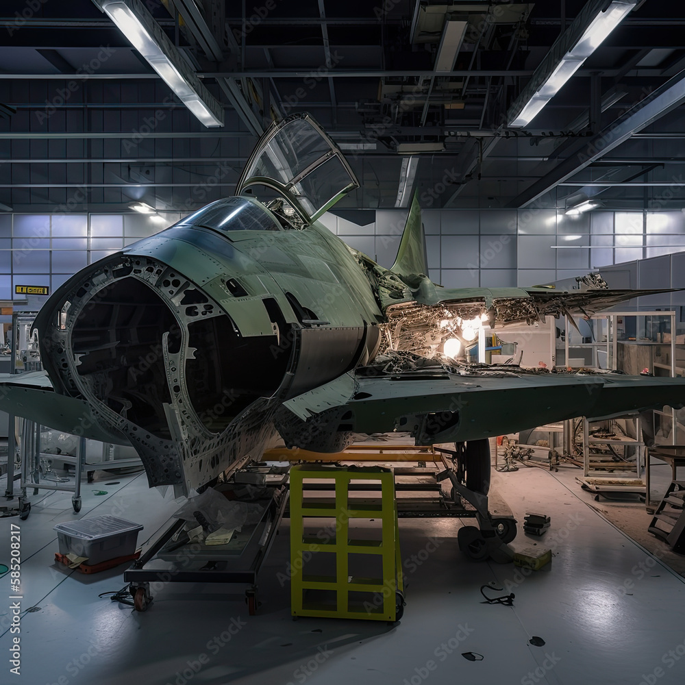 A military aircraft being assembled