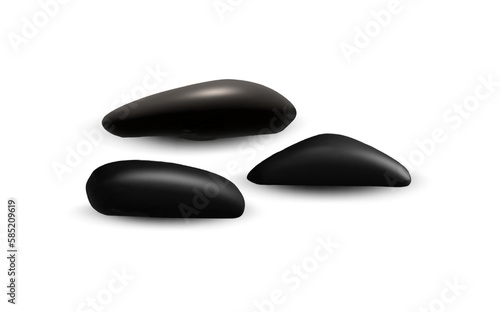 Brown smooth shiny SPA massage stones on white background. Flat stacked basalt rocks.Realistic vector 3d zen stones.