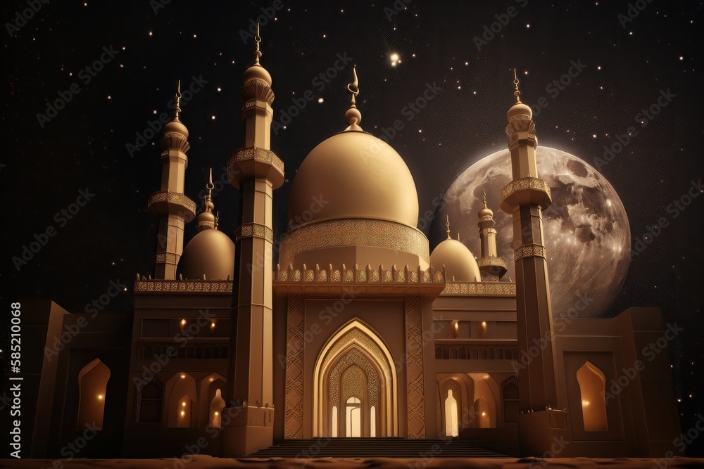 custom made wallpaper toronto digitalIllustration of a mosque with golden moon and stars ornament. AI generated