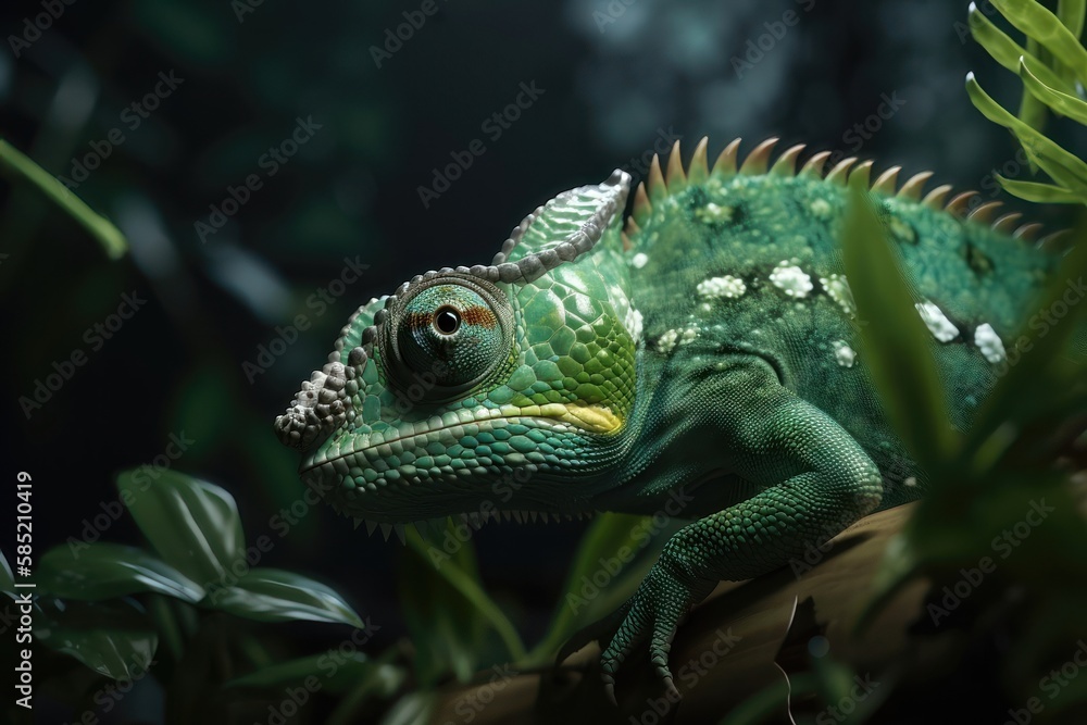 Obraz premium Beautiful green chameleon. AI generated