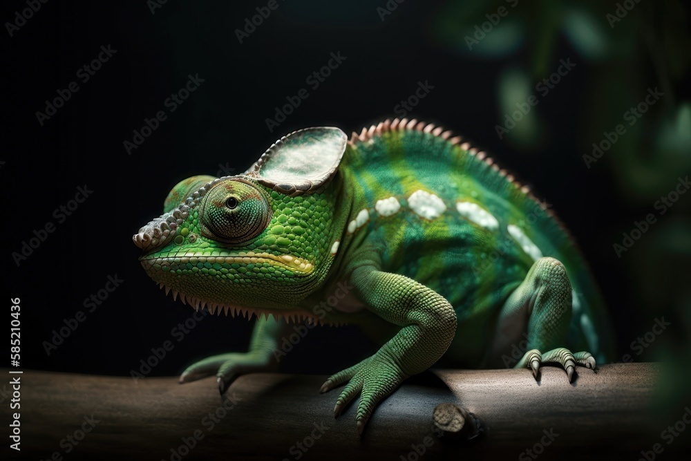 Obraz premium Beautiful green chameleon. AI generated