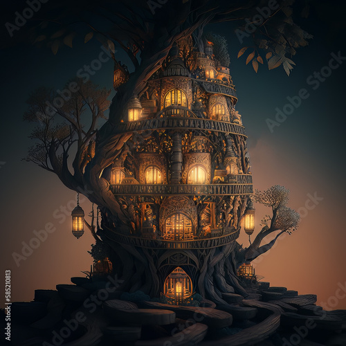 Fotografiet Babel Tower Digital Painting