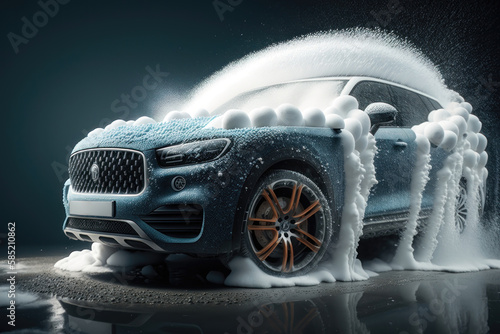 Car wash with foam. AI generated
