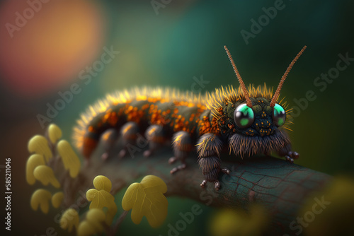 Hyperrealistic Illustration of a Caterpillar, Enlarged Close-up