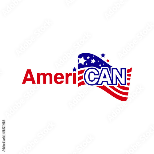 American flag with the inscription "AmeriCAN" on a white background.Vector illustration.