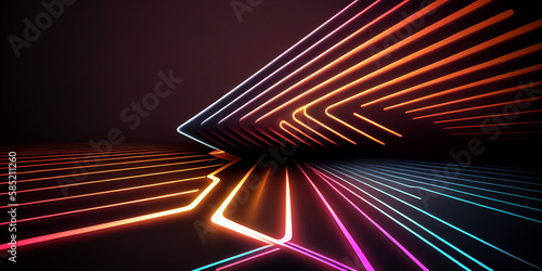 thin neon lines, abstract 3d background Generative AI