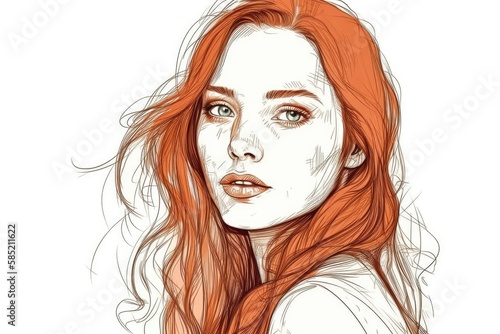 Fiery Red Hair: A Captivating Beauty Portrait in Minimalist Style - AI generated