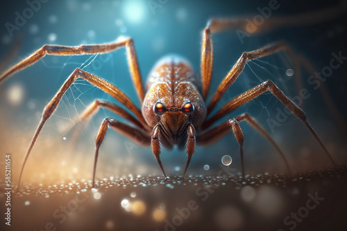 Hyper-realistic Illustration of a spider-like insect resembling a brown recluse spider, macro view © artefacti