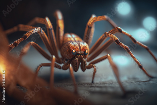Hyper-realistic Illustration of a spider-like insect resembling a brown recluse spider, macro view  AI Generated © artefacti
