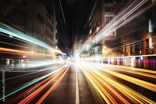 abstract long exposure dynamic speed light trails in an urban environment - Generative AI