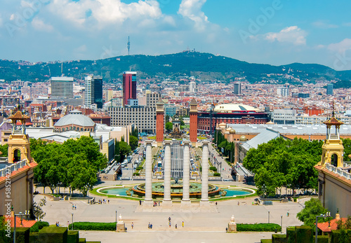 Barcelona cityscape from Montjuic hill, Spain photo