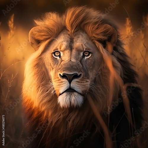 Lion looking into the camera