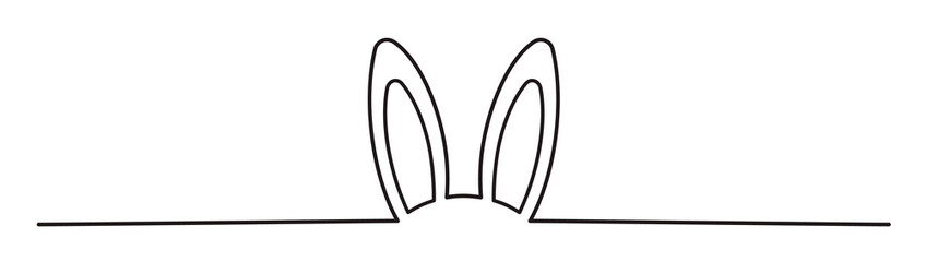 Easter Bunny Ears line art banner in scribble style hand drawn with continuous thin line, divider shape. Png clipart isolated on transparent background