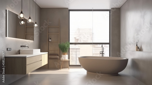 Modern bathroom interior design. Illustration AI Generative.