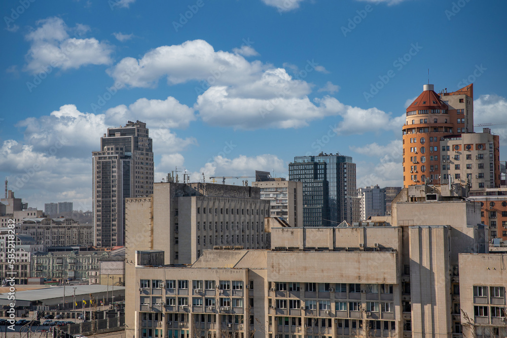 Downtown cityscape of Pechersk district in Kyiv, Ukraine.