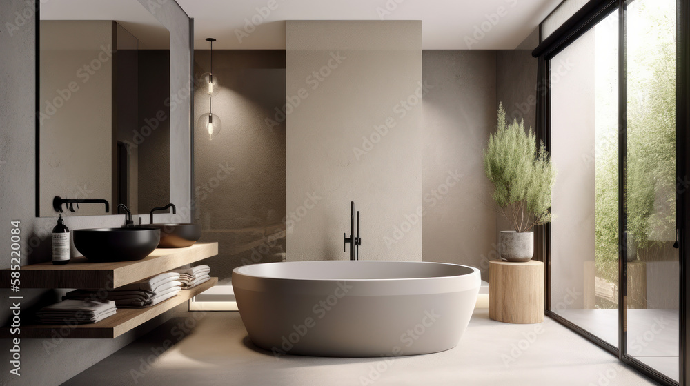 Fototapeta premium Modern bathroom interior design. Illustration AI Generative.