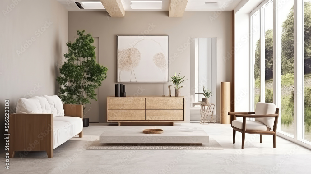 Fototapeta premium Modern living room interior design. Illustration AI Generative.