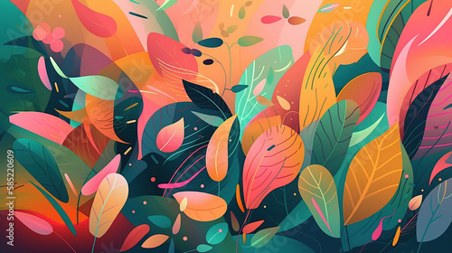 Colorful abstract flowers and leaves  Edited Generative AI 