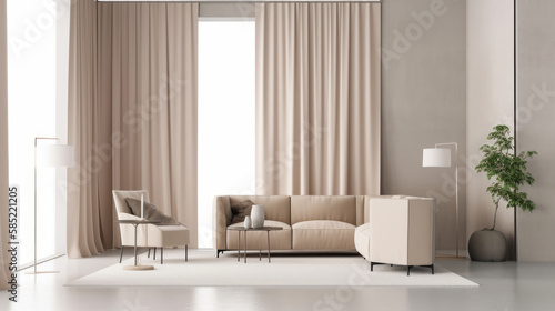 Modern living room interior design. Illustration AI Generative.