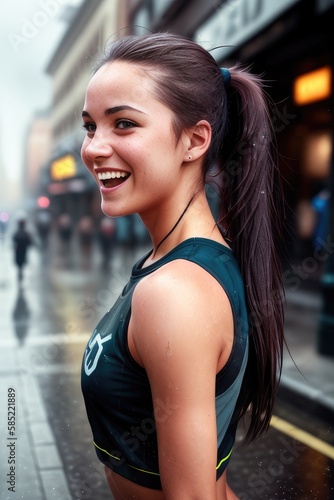 Sporty woman run on the street . Sport and lifestyle concept. Generative AI