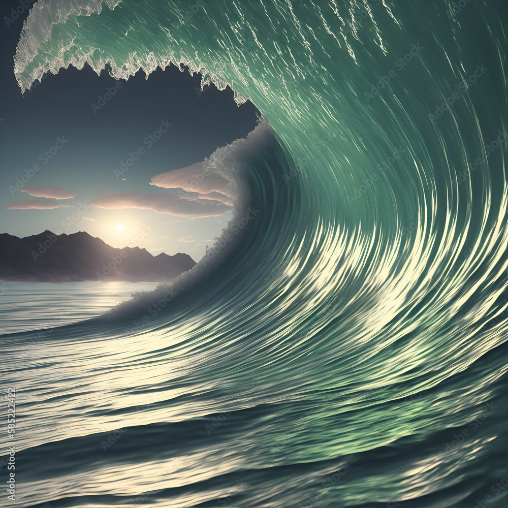 Obraz premium ocean waves and sun - abstract ocean waves bakground - Generative AI