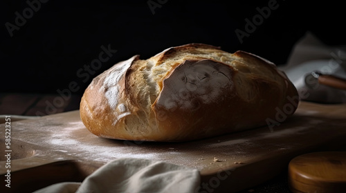 Freshly Baked Bread in the Golden Morning Light. Generative AI.