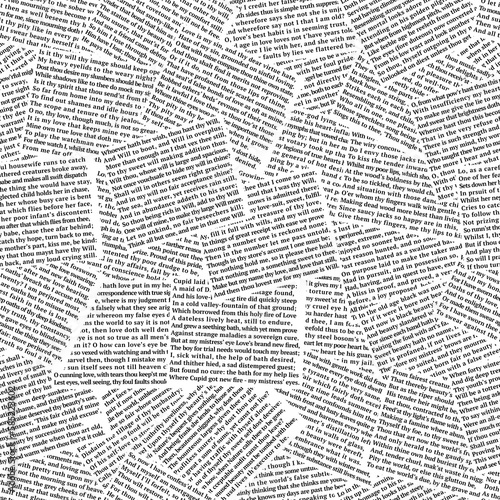 Seamless pattern has been made from sonnets by William Shakespeare. Newspaper print style illustration for textile, wallpaper, wrapping