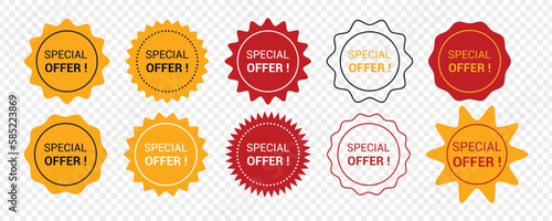 special offer tag set in red vector illustration.