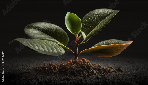 Fresh green leaves grow on a young plant generated by AI