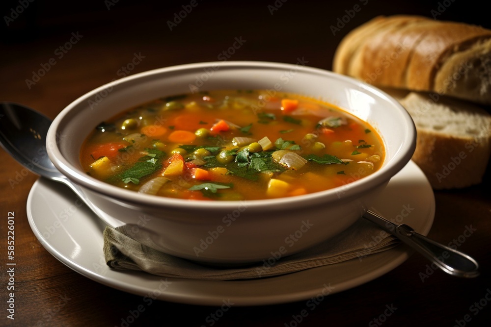 Proper Nutrition: A bowl of homemade vegetable soup. Generative AI Proper Nutrition: A bowl of homemade vegetable soup. Generative AI