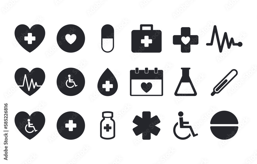 Medical icons set, health symbols vector illustration, healthcare signs