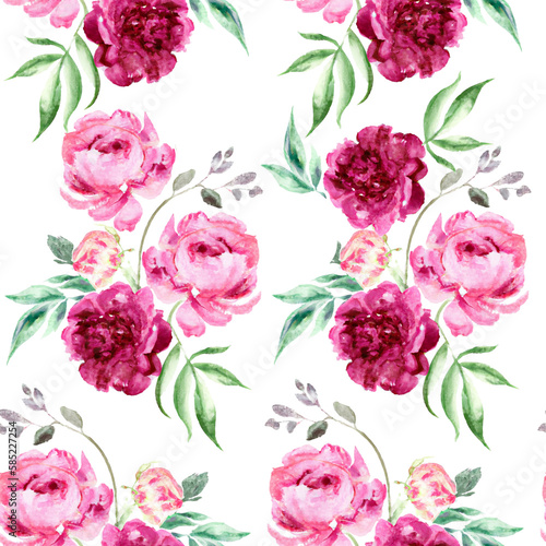Vintage watercolor roses seamless pattern. Floral romantic wallpaper. Generate ai © CreateKarolina