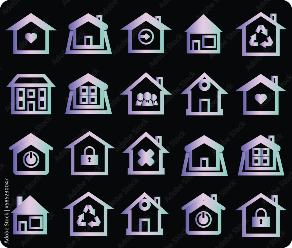 A set of modern trending house icons in gradient style. Home Icon Set. Home vector illustration symbol. Building symbol or logo.