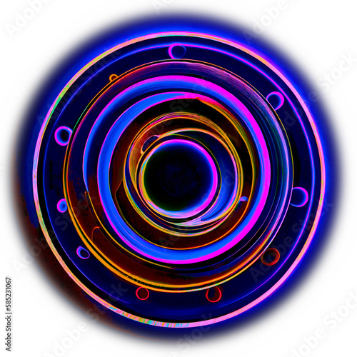 Abstract high-tech illustration of a portal--swirling neon circles of colorful lights create a centered, glowing entry to another dimension. Transparent background (generative ai, ai)