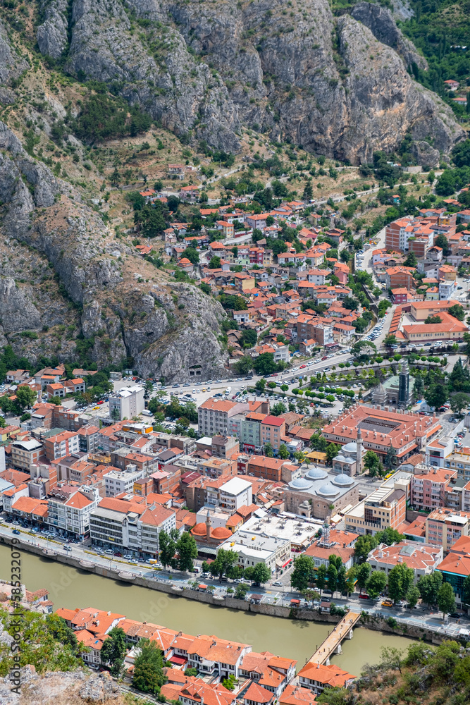 Top view of Amasya city, Turkey. Landspace of the city of Amasya province