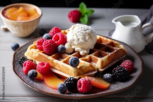 waffles with berries and ice cream