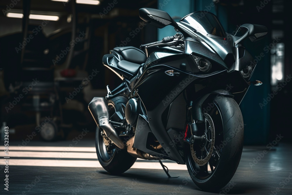 Cinematic Closeup Shot of Black Sports Bike 